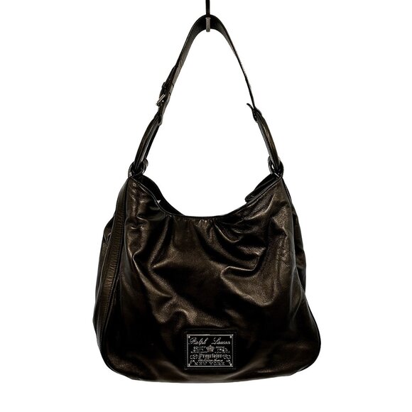 RALPH LAUREN Purple Label Nappa Stirrup Hobo Bag • black leather, silver - Picture 1 of 15